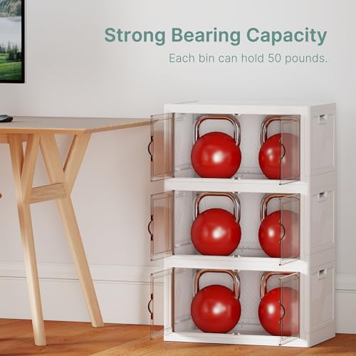 Image of UAMFURI 144QT Lockable Storage Bins with Lids - Stackable Storage Cabinet with Doors and Wheels, Collapsible Plastic Organizer and Containers for Closets, Office, 3 Pack Cubes