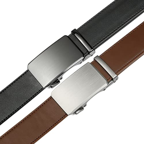 2 Pack Ratchet Belt 1 3/8", Mens leather Dress Belt in Gift Set Size 28"-62" Adjustable waist Trim to Fit2
