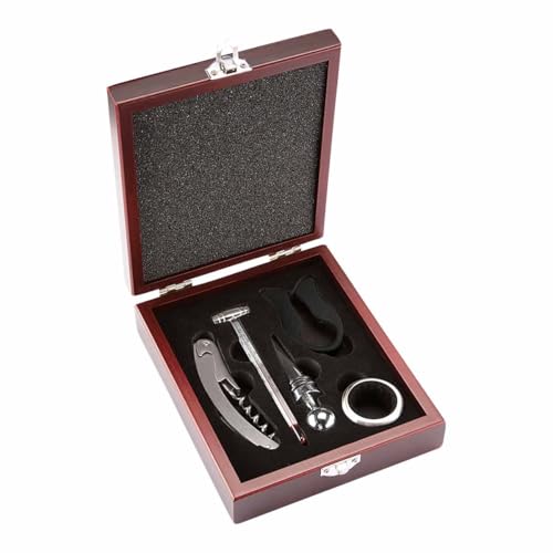Recopilación de Termómetros para vino que puedes comprar esta semana. 46 Genérico Set de Vino 5 Piezas con Caja de Madera con Hebilla, sacacorchos, termómetro y Accesorios, 14.5 x 17.5 cm.