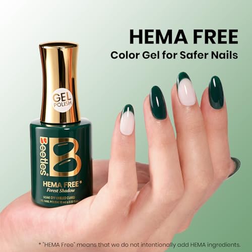 Image of Beetles Dark Green Gel Polish - Forest Shadow, 1pc 15ml Full Size HEMA-Free Deep Forest Green Fall Gel Polish Soak Off UV LED, Glossy Solid Color Nail Art Salon DIY Manicure