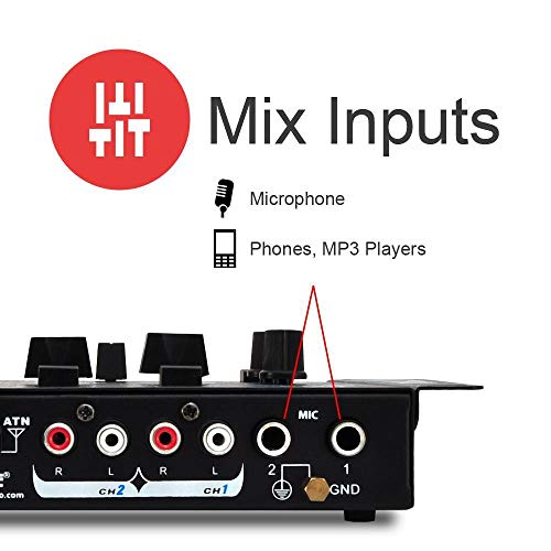Pyle Wireless DJ Audio Mixer - 3 Channel Bluetooth Compatible DJ Controller Sound Mixer, Mic-Talkover, USB Reader, Dual RCA Phono/Line In, Microphone Input, Headphone Jack, Black - PMX7BU