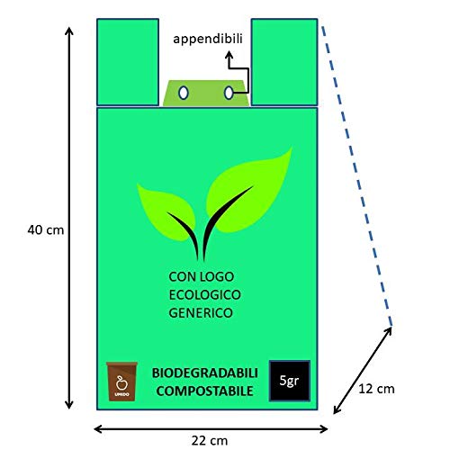New 1300 Shopper BIODEGRADABILI COMPOSTABILI Buste biocompostabili a Norma di Legge Uni 13432 (1000 Mini 22x40+ 300 Large 30x60)