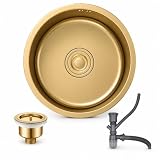 Lavandino Cucina Color Oro, Lavello da Bar Rotondo a Incasso In Acciaio Inox a Vasca Singola, Vasca Profonda con Kit di Scarico(30CM/11.8IN)