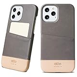alto Metro Leather Card Case Designed for iPhone 12 Pro Max(6.7 inch 2020), Premium Italian Leather Wallet Case with Card Holder Design (Cement Gray and Original Nude)