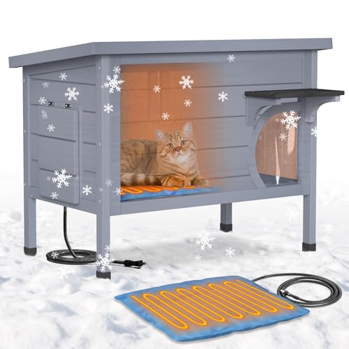 PETIMBER Heated Cat House for Outside - Wooden Outdoor Cat Houses for Outdoor Cats, Winter Outside...
