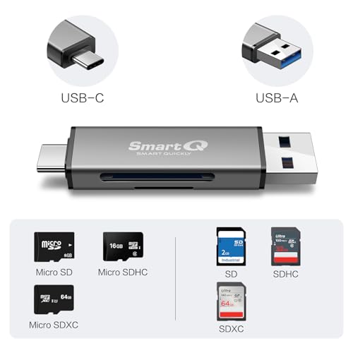 SmartQ C350 Lecteur de Carte mémoire USB Type-C et Type A avec USB 3.0 Super Speed pour MicroSDXC, MicroSDHC, SD, SDXC, SDHC, Cartes SD, Compatible avec Windows, Mac OS X, Android Grey Trio – vue 2