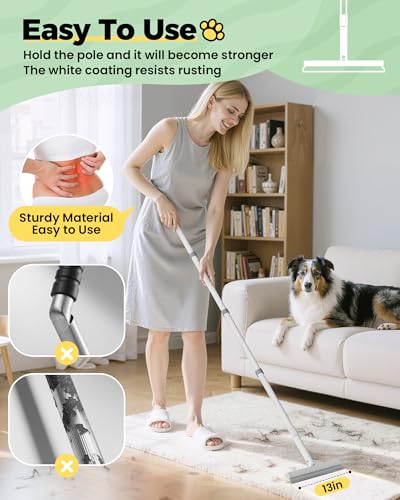 Carpet Rake for Pet Hair Removal Tool - 4 in 1 Pet Hair Remover Kit for Dog Cat Fur Remover, Contain 60" Adjustable Rubber Broom, Glove, Magic Brush and Scraper for Furniture,Short Pile Carpets, Mats - Image 4