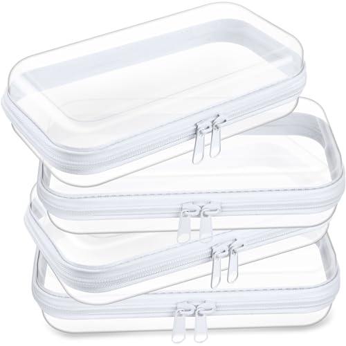 Image of Hoolerry 4 Pcs Hard Clear Zipper Case Makeup Bags Plastic Zipper Pouch Transparent Storage Box Containers for Cosmetics, Snacks, Building Blocks, Puzzles(Clear,7.5 x 3.9 x 2 in,White)