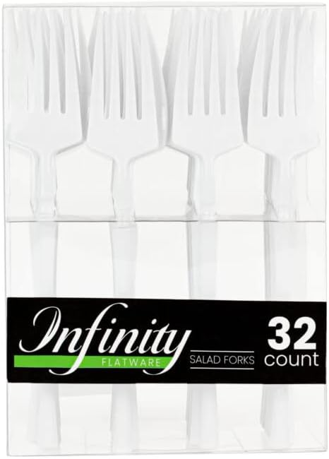 Blue Sky Infinity White Plastic Salad Forks, 384 Count Bulk Disposable Cutlery for Weddings, Parties, Catering & Events