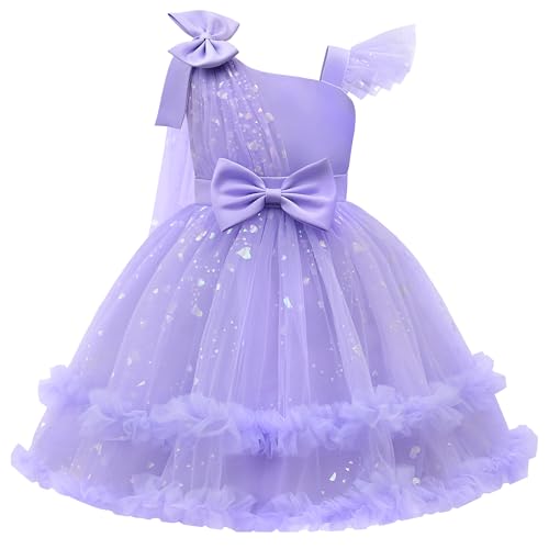 JerrisApparel Girls Ruffle Sleeves Dress Bowknot Party Dress Tulle Skirt One-Shoulder Design Pageant Gown