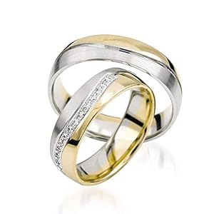 2 x 585 trouwringen geelgoud tweekleurig witgoud 14 karaat trouwringen massief paar prijs J159