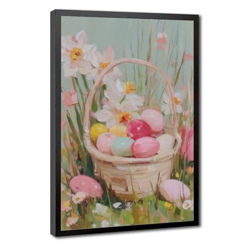 Modern Black Framed Easter Basket Wall Art - Pastel Eggs