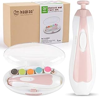 haakaa Baby Nail Trimmer Electric Safe Baby Nail Clippers Baby Nail File Kit Manicure Set, Trim Polish Grooming kit for Newborn Toddler or Adults Toes Fingernails, 6 Grinding Heads and LED Light, Pink