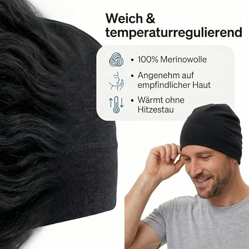Hatstar Merino Beanie Mütze | Wollmütze aus 100% Merino Wolle | Unisex für Damen und Herren | Atmungsaktiv, leicht und dünn (schwarz)