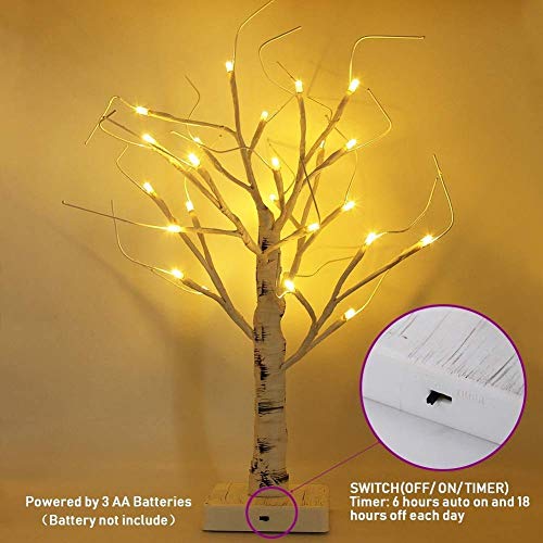 Twinkle Star 2FT Birch Tree with 24 LED Lights, Christmas Table Decorations Lights Battery Operated for Indoor Christmas Wedding Party Home Bedroom Fall Decoration,Warm White