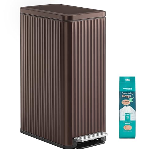 SONGMICS Trash Can, 13 Gallon (50 L) Slim, Stainless Steel, with Lid, Pedal