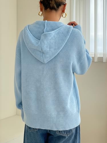 Image of SOLY HUX Zip Up Cardigan for Women Hooded Cardigan Sweater Knitted Drop Shoulder Fall Clothes Winter Hoodies Outerwear