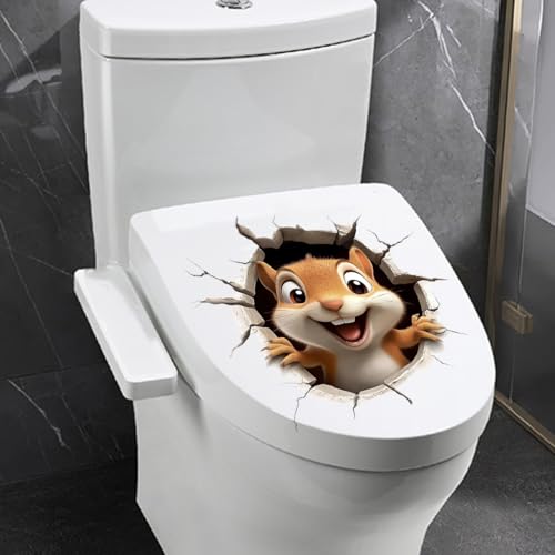 3D-Aufkleber in Tierform Lustige Katze Hund Eichhörnchen Toilettensitzbezug Dekoration Wasserdicht für Toilettendeckel Wandaufkleber Badezimmer (Eichhörnchen)