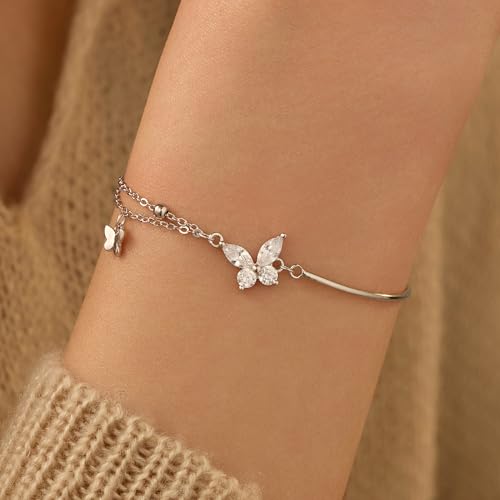 Dainty Butterfly Bracelets for Women Mother 925 Sterling Silver with Cute Cubic Zirconia Lucky Infinite Butterfly Dainty Bracelet to Daughter Birthday Wedding Season Christmas Halloween Jewelry for Her3
