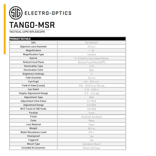 Image of SIG SAUER Tango-MSR LPVO 1-6x24mm Waterproof Fogproof Hunting Riflescope