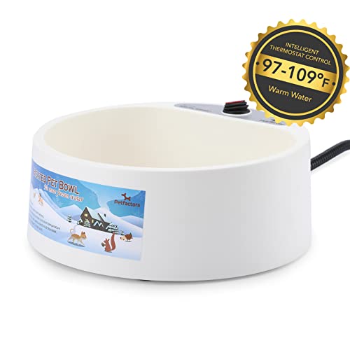 Petfactors Heated Pet Bowl, Outdoor Pet Thermal Water Bowl, Dog Cat Heated Water Bowl with 69 Inch Chew Resistant Cord and Waterproof ON/Off Switch (White)