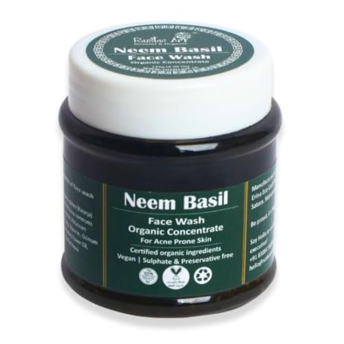 Rustic Art Neem Basil Face Wash Concentrate | Daily Essentials | Acne Prone & Oily Skin | Sulphate & Paraben Free | Vegan & Cruelty Free | For Women & Men | 4.4 Oz