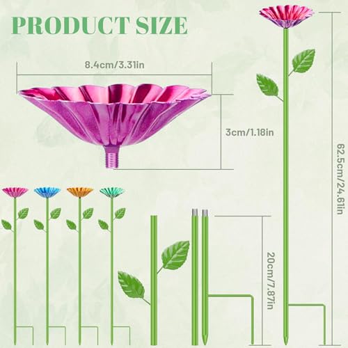 ZONSUSE Bienentränke für den Garten, Insektentränke für Bienen & Schmetterlingstränke, Metall Blume Wasserschale, Wetterfester Gartenstecker Deko Geschenk für Gärtner (4 Stück)