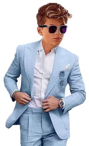 El Mejor Listado de Trajes para Niño los preferidos por los clientes. 48 Mi Bo Tong - Traje de lino para niños, para boda, 2 piezas, traje de lino para niños, traje formal de esmoquin, Azul/claro, 10 Años