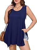 BELAROI Womens Plus size Sleeveless Comfy Tunic Tank Top (3X, Navy Blue)