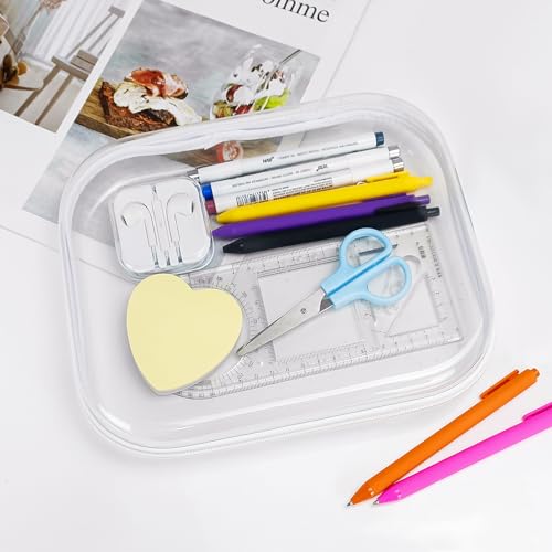 Image of 2Pcs Clear Hard Shell Zipper Case, Clear Zipper Pouches Hard Shell for Storage, Zippered Pouch Hard, Toiletries, Make Up Tools (Small and Medium)
