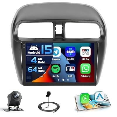 Inefala 4G 64G for Mitsubishi Mirage 2012-2022 Radio CarPlay 9" Incell Touchscreen Car Stereo Android 15 Android Auto Bluetooth 5.0 GPS WiFi 15UI Backup Camera