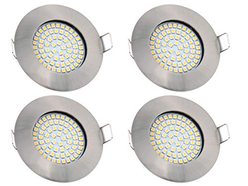 vislux LED Einbaustrahler Edelstahlgebürstet (Matt-Chrom) 58mm - 70mm I Badezimmer geeignet I warmweiß 230V CRI 80 3,5W 400lm 3000K I LED Spot Deckeneinbauleuchte flach (4er Pack) Cover