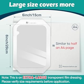 Transparent Film Dressing 6'' x 8'' Box of 12 - Waterproof Bandages for Swimming, Showering, Wounds, Post Surgical Shower or IV Shield, Tattoo Aftercare Bandage, Scar Therapy, Adhesive Patches