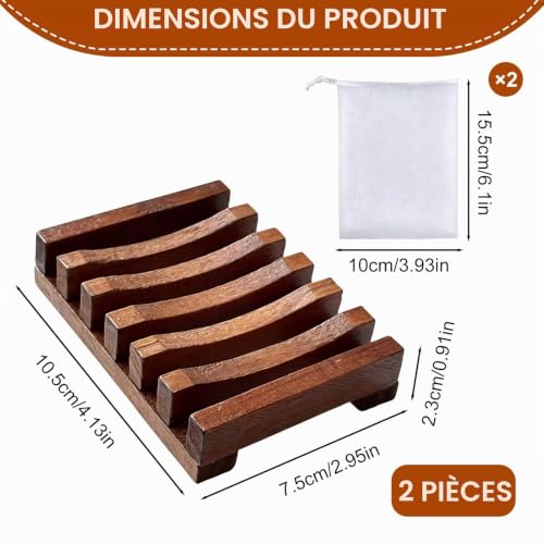 Lot 2 porte-savons bambou drainant 11,8x8 Smbxjer