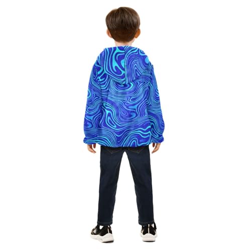 Blue Wavy Lines Girls Fleece Jacket Girls Fall Jacket Girls Zip Up Hoodie Girls Sherpa Jacket 2-10T4