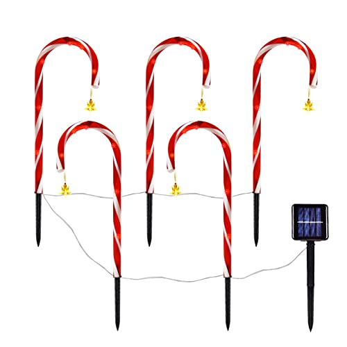 Christmas Solar Candy Cane Pathway Markers Lights with Stars Outdoor Waterproof 5PCS, 20