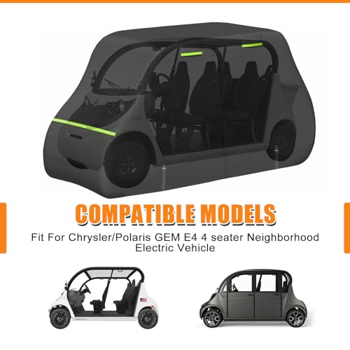 Image of 420D Car Cover Compatible with Chrysler /Polaris GEM e4 4 Seater Neighborhood Electric Vehicle, All-Weather Protection Waterproof Car Cover for 4 Person Golf Cart Enclosure