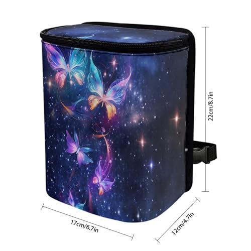 Image of Galaxy Butterfly Car Trash Can with Lid,Butterfly Car Interior Set Zipper Auto Garbage Hanging Leak Proof Vehicle Trash Bin Rubbish Storage Bag for Most Vehicle Back /Front Seat /Console