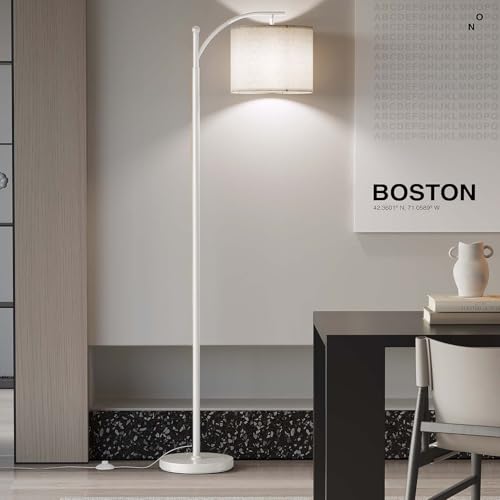 Image of SUNMORY Arc Floor Lamp, Modern Floor Lamp with 9W 3 Color Temperatures Bulb, Metal Standing Lamps with Adjustable Hanging Lampshade, Tall Floor Lamps for Living Room, Bedroom, Office