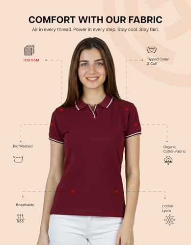 Image of Scott International Women's Cotton Polo T-Shirt | Half Sleeve Plain Collar Tee | Stylish Casual Top | Plain T-Shirt for Girls | Workwear for Office & Casual Wear