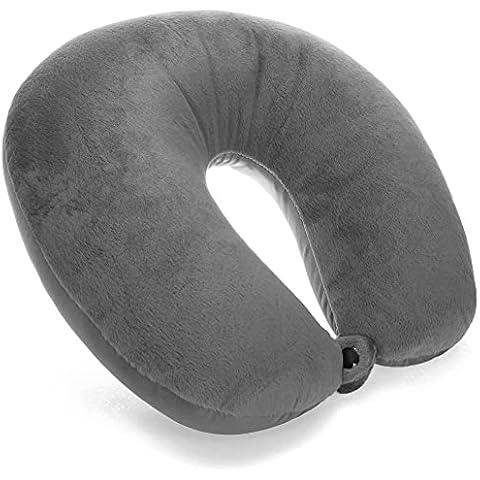 com-four® Almohada de Viaje para el Cuello con Funda de Terciopelo (Gris) Cover