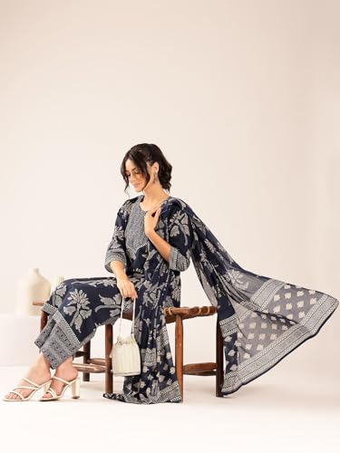 Image of Vbuyz Women Foil Print & Gota Patti Work Straight Cotton Salwar Suit | Straight Kurta Pant Dupatta | Kurta Set with Dupatta for Women | Suit Set | Ethnic Set | Printed Kurta Set