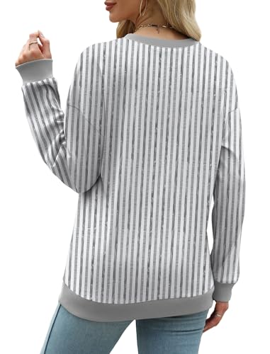 Image of Saloogoe Sweatshirts for Women Crewneck Long Sleeve Loose Fit Tops Color Block Ribbed Trim Fashion 2025