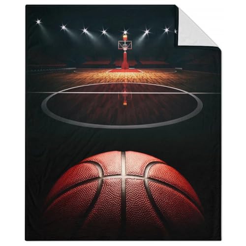 Mercuryelf Basketball Throw Blanket - Soft, Fuzzy & Warm - 50x60 Inches Flannel Blankets for Living Room, Sofa - Black Sports Throws Gift for Teens