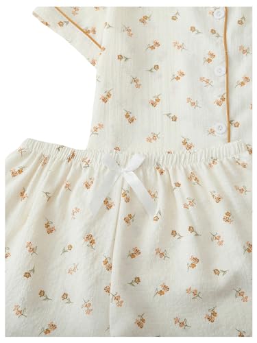 Image of Verdusa Pajamas For Women Set 2 Piece Summer Pajama Sets Cute Pjs Lounge Matching Button Shirt with Shorts Yellow Beige Medium