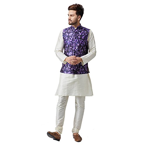 Image of SOJANYA (Since 1958, Men's Silk Blend Grey Kurta Pyjama & Silk Blend Jacket Combo