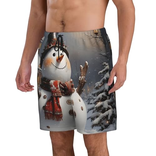 Christmas Snowman Print Men's Beach Pants Lightweight Quick-Dry Swim Pants with Mesh Lining for Men2