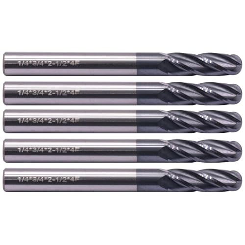 Image of BestParts 5Pcs 1 /4 inch 4 Flute Solid Carbide Ball Nose End Mills, AlTiN Coated | 30 Degree Helix, 1 /4 inch Cutting Diameter, 1 /4 inch Shank Diameter, 3 /4 inch Length of Cut, 2-1 /2 inch Overall Length