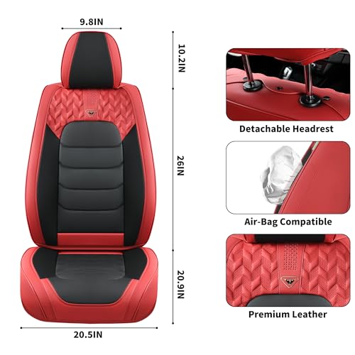 Image of FLORICH Car Seat Covers, Leather Seat Covers, Front Seat Covers 2PCS,Waterproof Car Seat Protector, Auto Driver Seat Covers Accessories Fit for Most SUV Trucks(Red&Black, Front Pair)