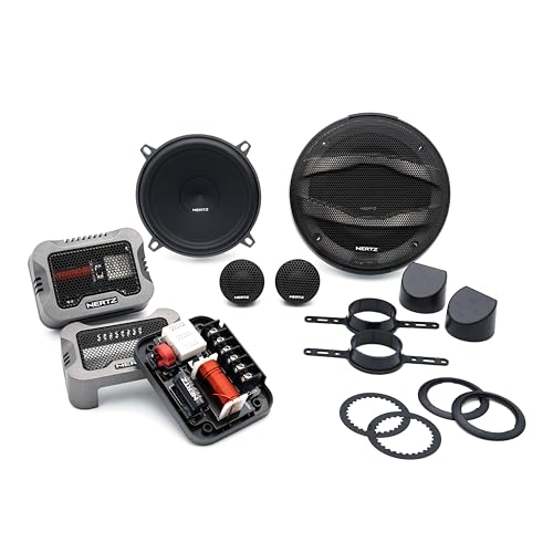 Hertz MPK 130 2-Wege-Komponentensystem mit 130-mm-Tieftöner, 25-mm-Hochtöner, Passivweiche, Schutzgitter, 200W, Flush-Montage, Frequenzbereich 60-22,5 kHz, Schwarz